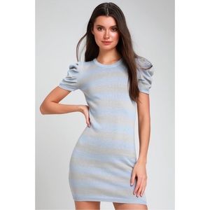 NWT Lulu’s Rylie Light Blue Striped Sweater Dress